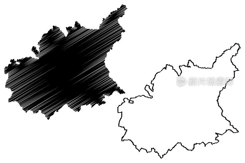 阿尔卑斯-上普罗旺斯省(法国，法兰西共和国，普罗旺斯-阿尔卑斯- cote dAzur地区)地图矢量图，草稿图